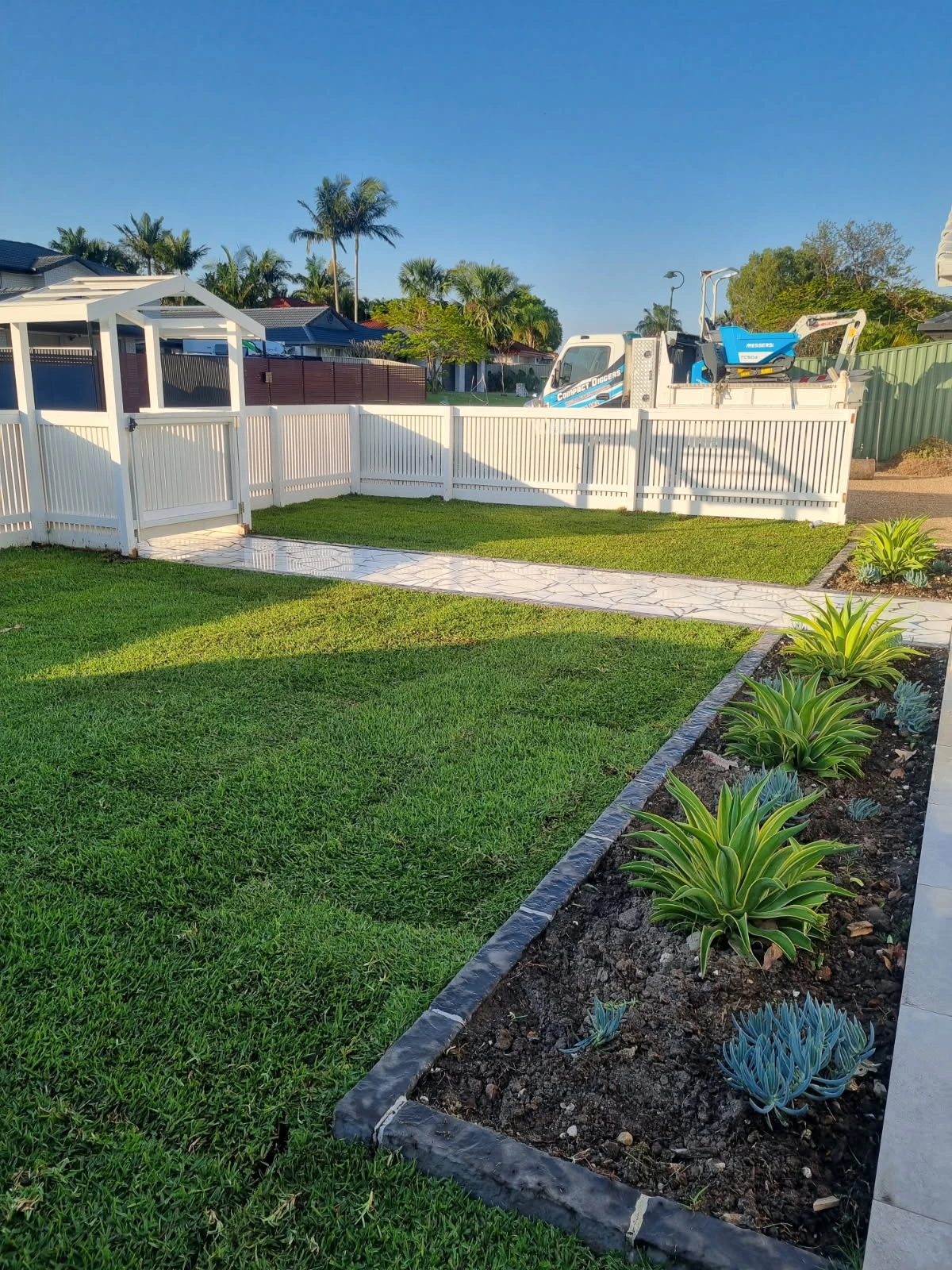 Artificial turf area after installation